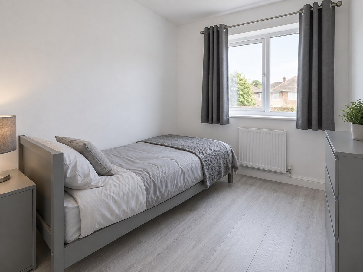 Concept view of a furnished bedroom.